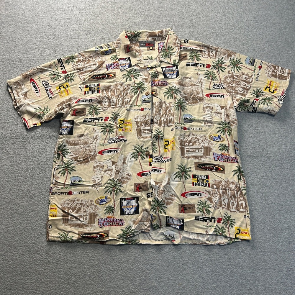 ESPN Zone Camp Shirt Mens XL Hawaiian 100% Rayon Aloha Button Up Korea Vintage